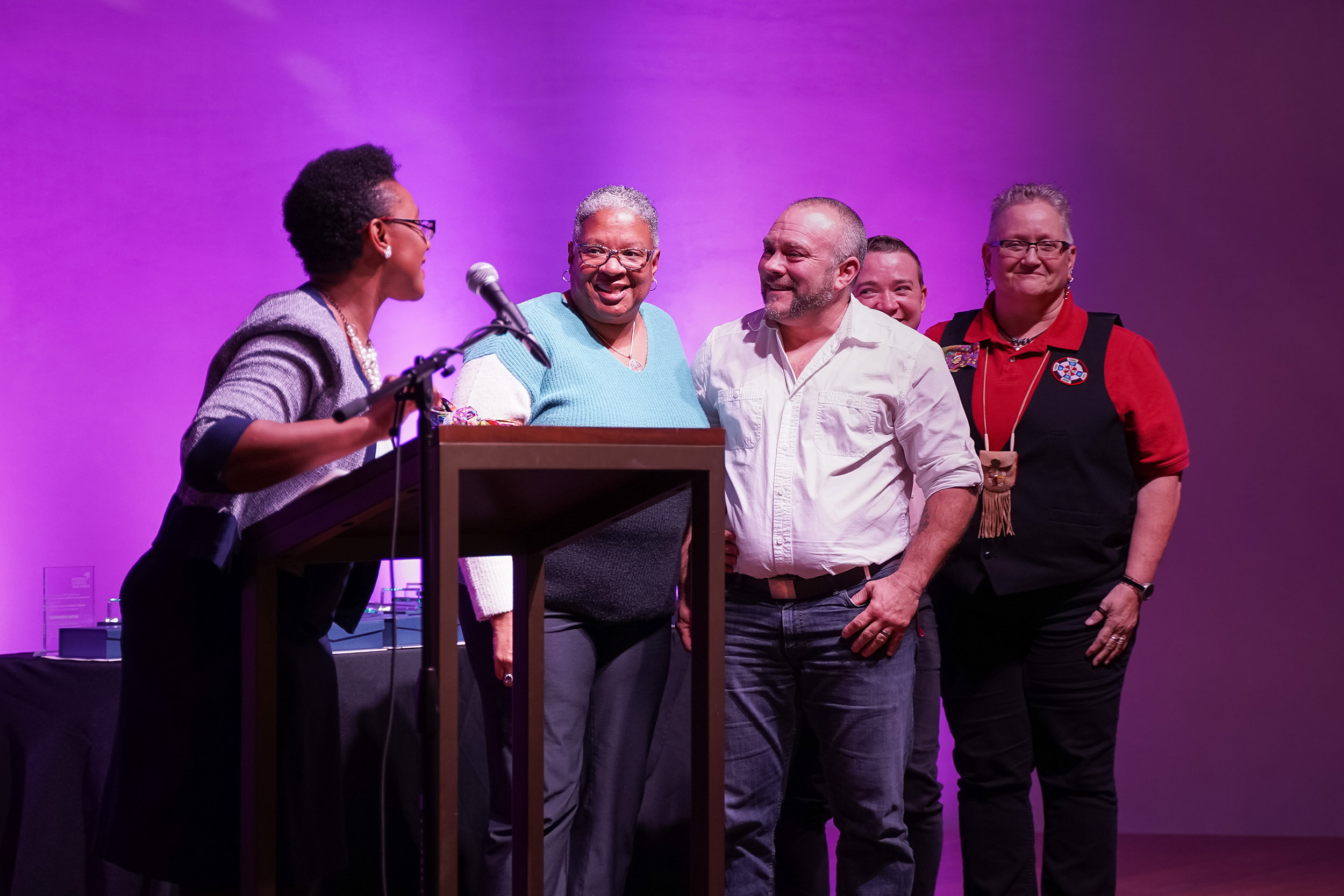 Five people on stage at Creating Change 2020.